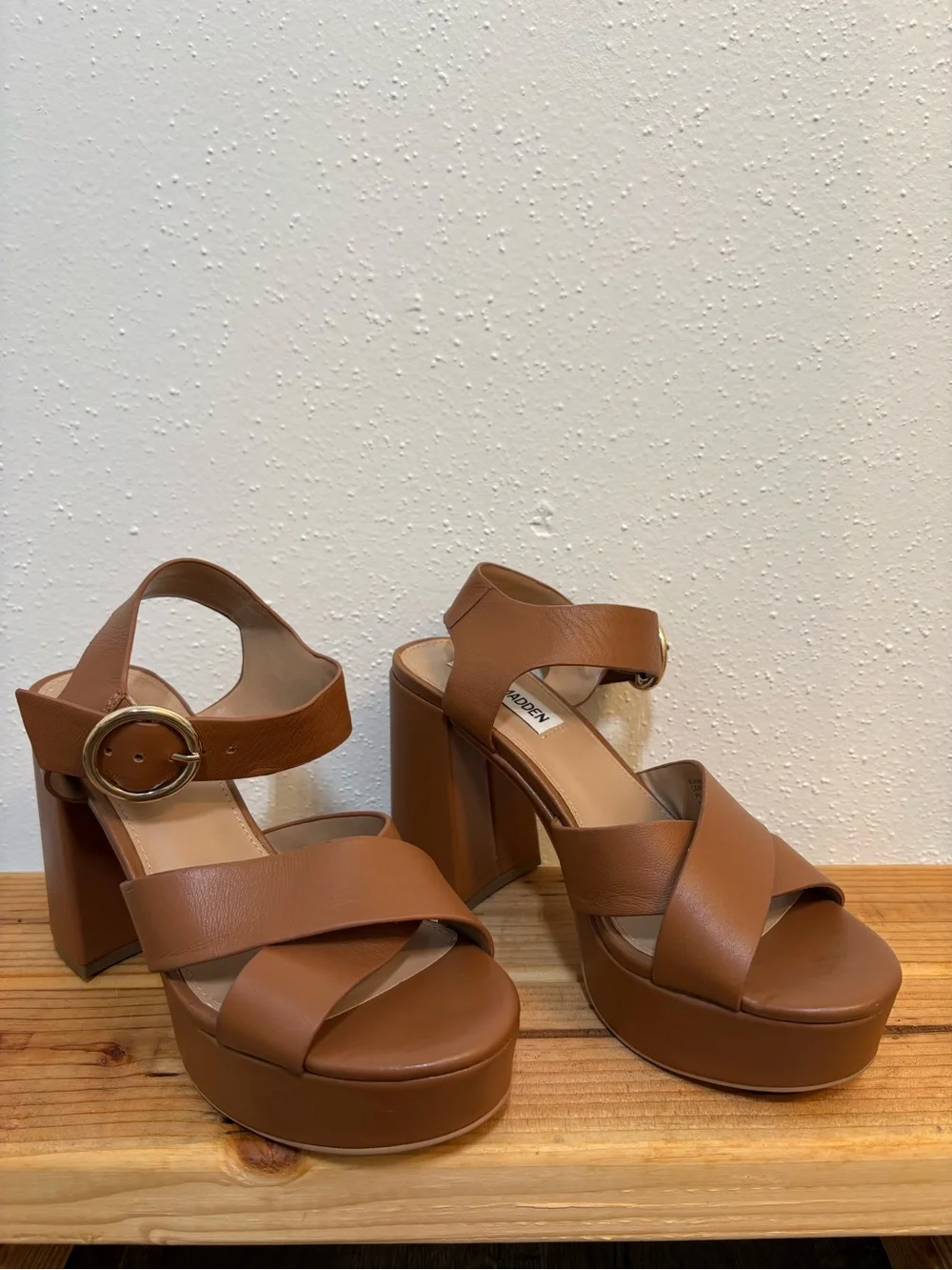Steve Madden Brown Leather Platform Block Heel Sandals